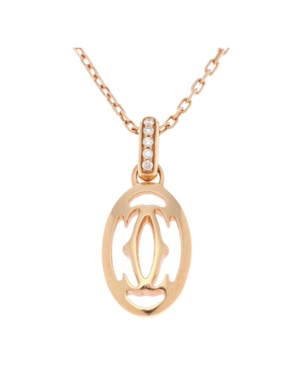 Cartier Logo Double C Necklace 18k Pink Gold Diamond